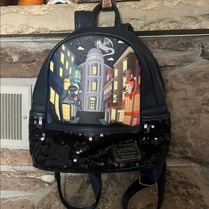 Harry Potter Diagon Alley Mini Backpack - Navy with Black Sequin Pocket
